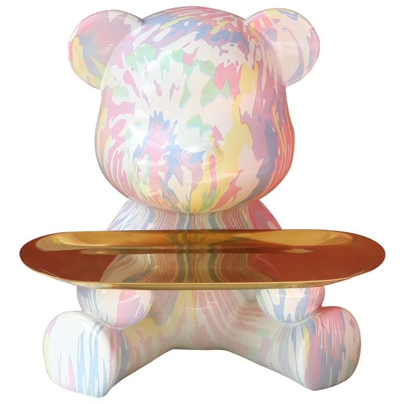 Colorful Bear Statue Desktop Tray Porch Key Storage Decorations NordicStyle Living Room TV Cabinet Ornament Home Dector Figurine