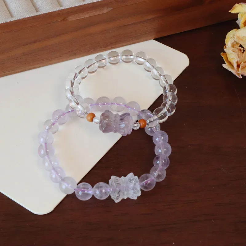 

Vintage Twin Lotus Flowers 8mm Natural Amethyst White Crystal Beaded Bracelets for Women Female Fine Jewelry Gifts YBR1138