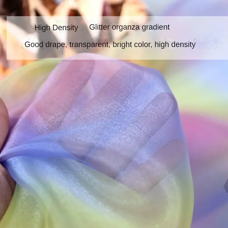 Rainbow Gradient Glitter Organza Fabric Per Meter for Wedding Dress Puffy Skirt Hair Accessory Sewing Soft High Density Cloth