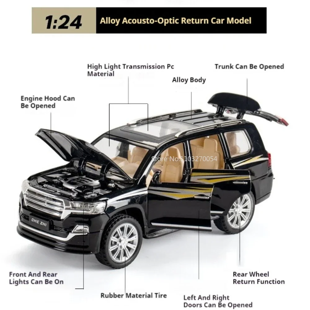 1:24 Land Cruiser LC300 Alloy Diecast Model Toys Car Sound Light Pull Back Doors Opened Miniature Vehice for Kids Festival Gifts