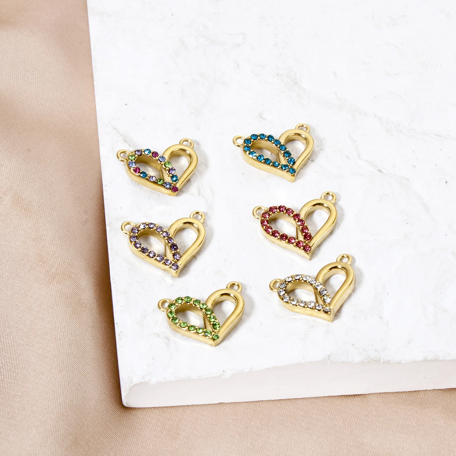 1 pieza de conectores de corazón de acero inoxidable 304 para el Día de San Valentín, colgantes con dijes, chapado en oro Real de 14K, corazón, Zirconia cúbica, fabricación DIY