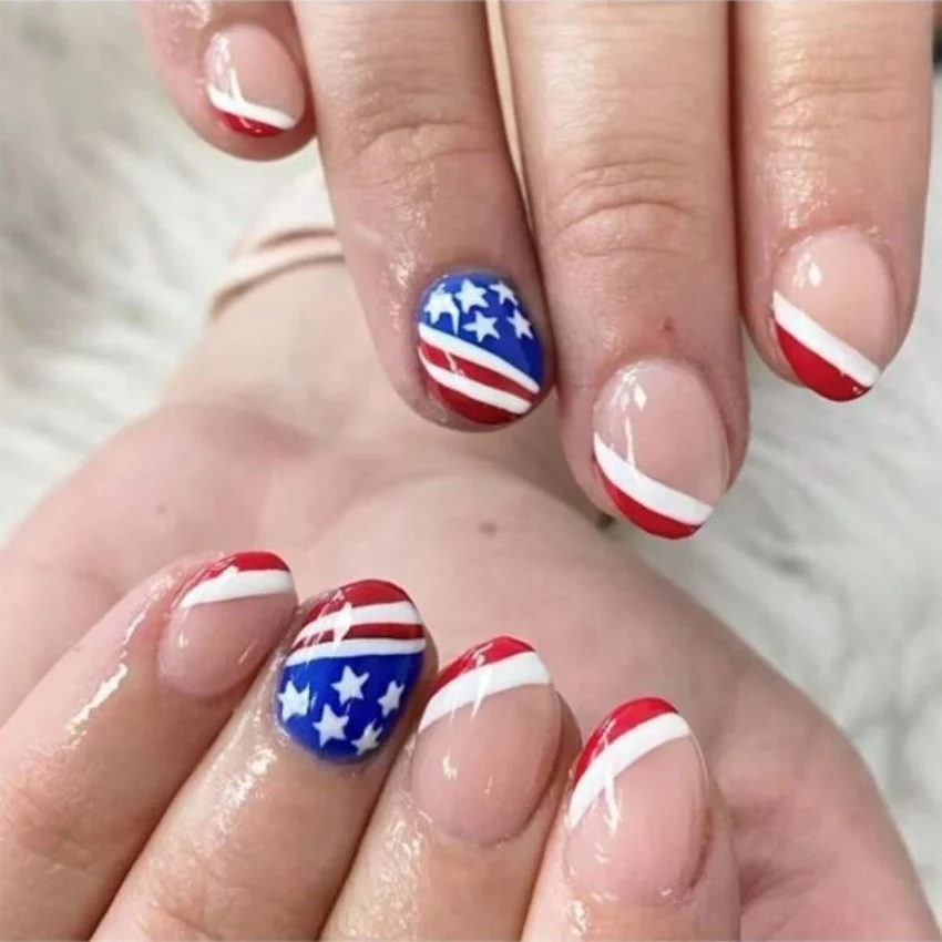 

24PCS White Pentagram National Flag Nail Art Charm Fake Nail Artificial Acrylic Nail Press Removable Nails