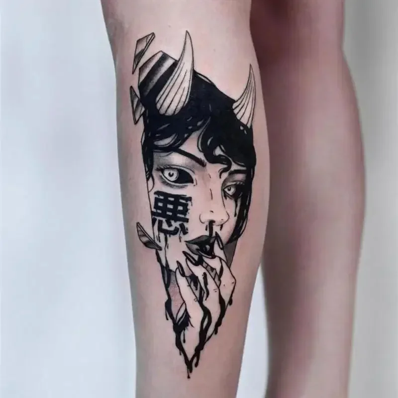 

Demon Girl Vicious Dark Temporary Tattoos Black Ghost Transfer Tattoos Waterproof Fake Tattoo Sticker