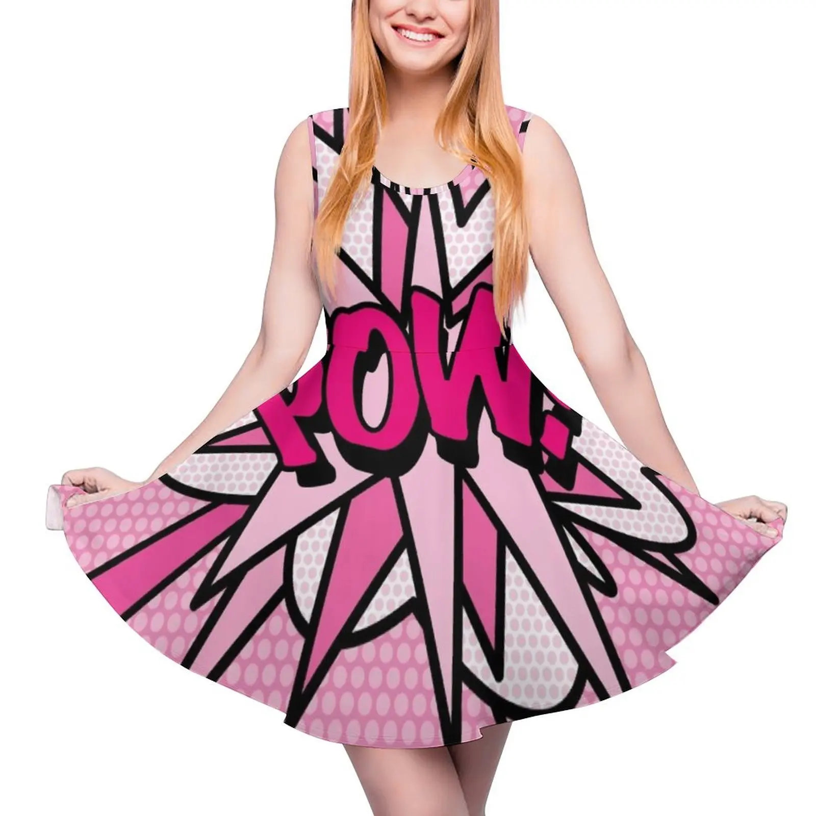 

POW Pink Comic Book Pop Art Modern Fun Typography Design Sleeveless Dress dress for woman women dresses