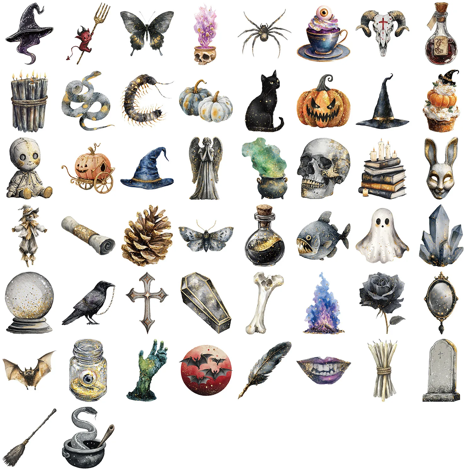 50PCS Retro Aquarel Halloween TransparentGraffiti Stickers Decoratie DIY Bagage Telefoon Cup Gitaar Skateboard Koelkast Kid Speelgoed