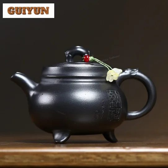 

240ml Ancient Yixing Purple Clay Teapots Handmade Tripod Pot Raw Ore Stone Yellow Mud Kettle Chinese Zisha Tea Set Teaware Craft