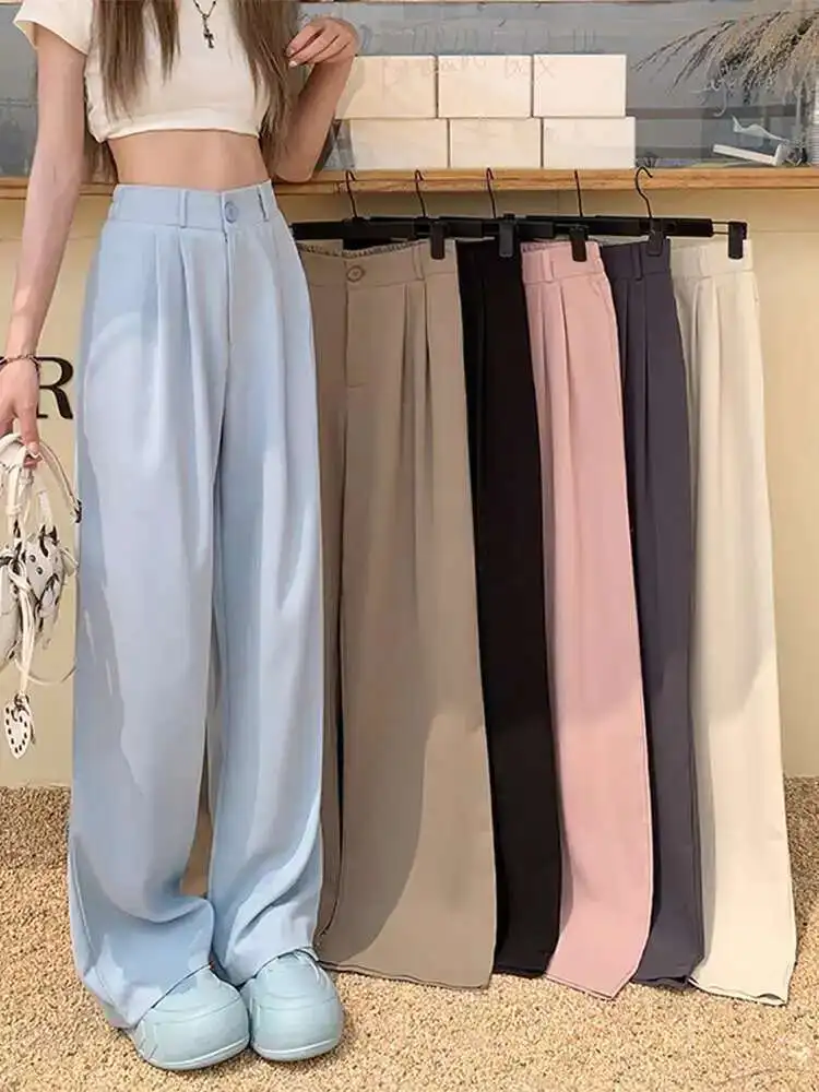 Casual Wide Leg Woman Trousers Spring Autumn High Waist Pants For Women Outfits Clothing Elastic Korean Fashion