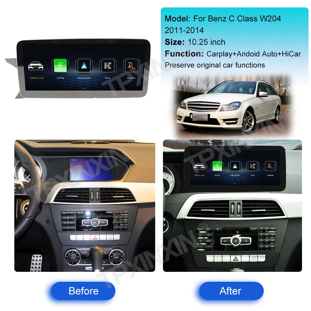 

Беспроводное Автомобильное Зеркало Apple CarPlay Android для Benz C W204 2011 2012 2013 2014, оригинальное обновление автомобиля, GPS Link 1920*720