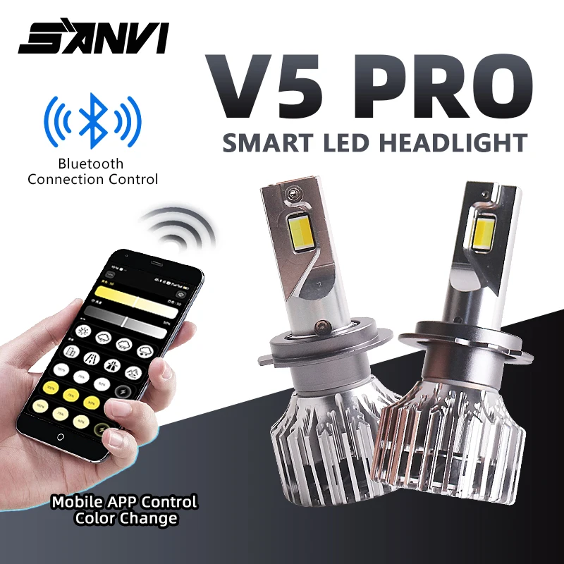 

Светодиодная фара SANVI H4 H7 Tricolor Bluetooth APP Control 3000K 4300K 5500K H4 H7 LED H1 H11 HB3 HB4 9012 Автоматические лампы Светодиодные фонари