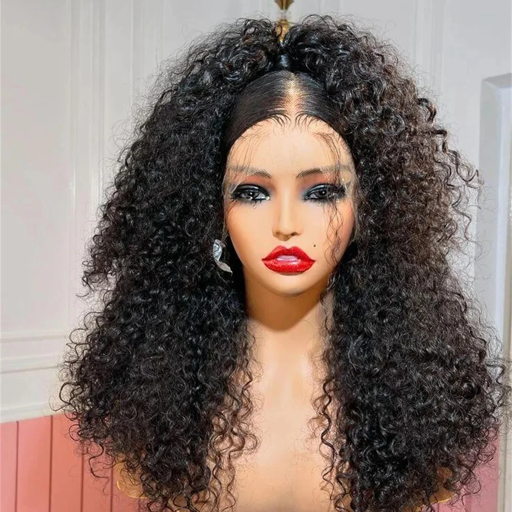 

26 дюймов черный мягкий 180% плотность странные вьющиеся предварительно выщипанные длинные натуральные волосы бесклеевой парик фронта шнурка для женщин детские волосы на каждый день