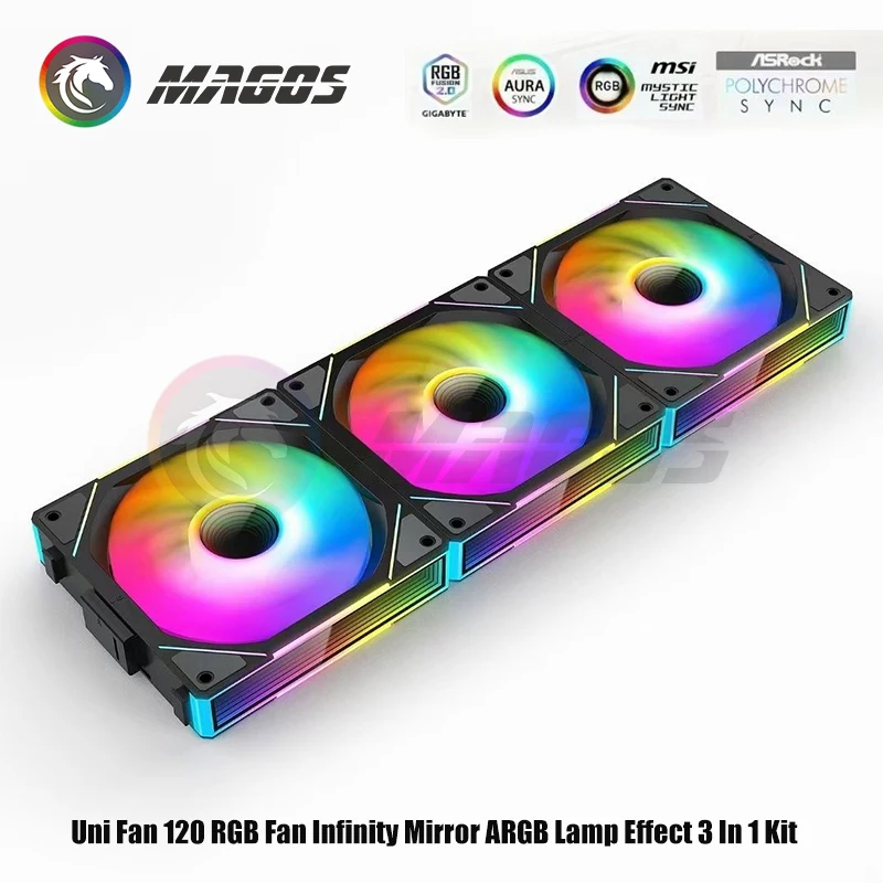 Uni Fan 120 RGB Infinity Mirror ARGB Lamp Effect 3 w 1 Bezprzewodowy Forword / Reverse Blade MB AURA SYNC Silent Mute Case Cooler