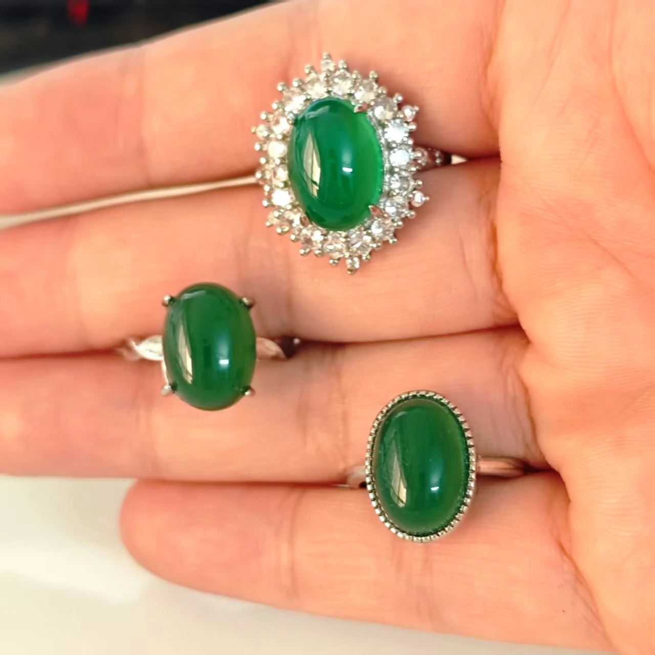 

Natural Chalcedony Ring Adjustable Female Jewelry for Women Gift Wholesale High Quality Vintage Fine