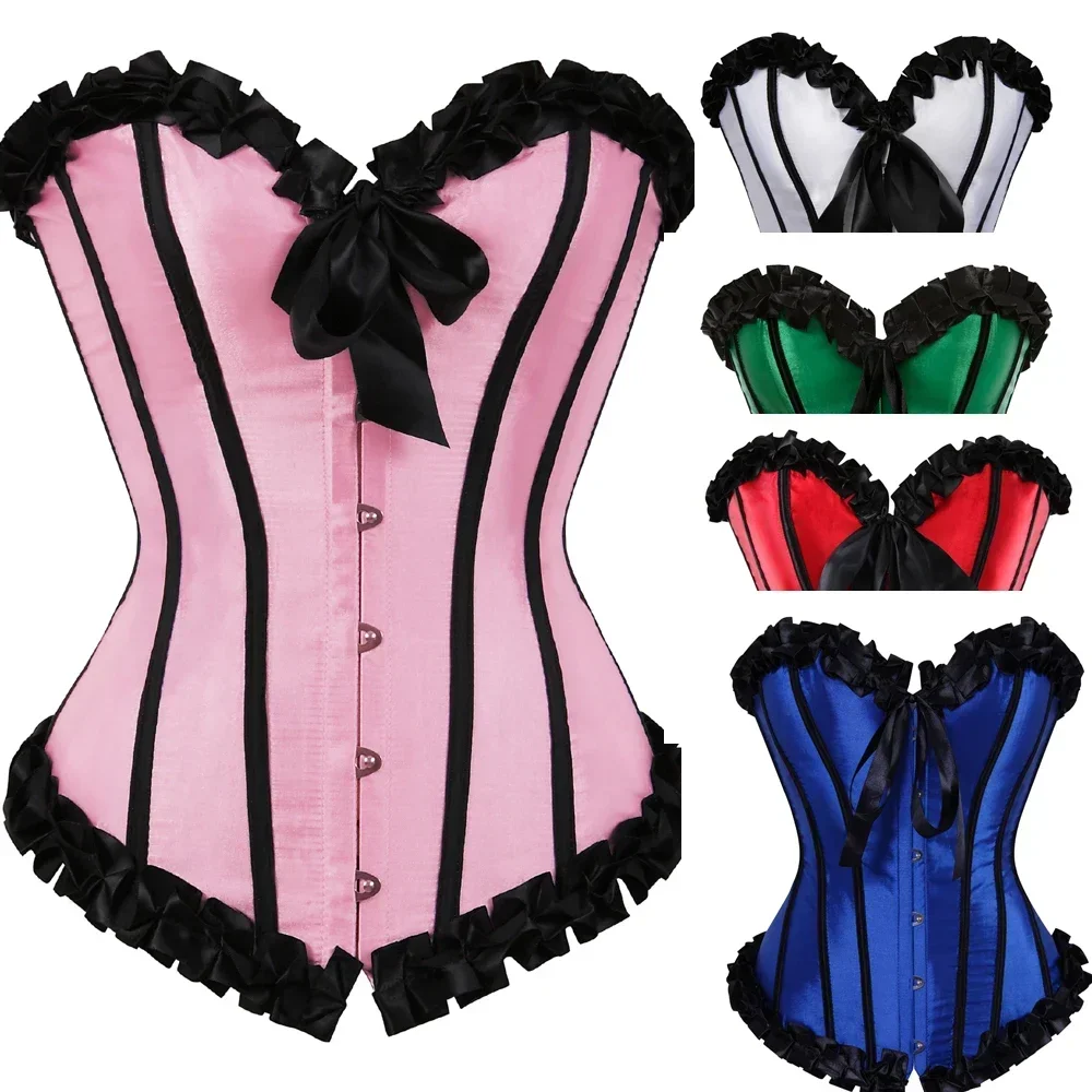 Corsetti per donna Top gotico con finiture pieghettate Corpetto Steampunk Vintage Sexy Overbust Bustier Burlesque Carnival Party Clubwear