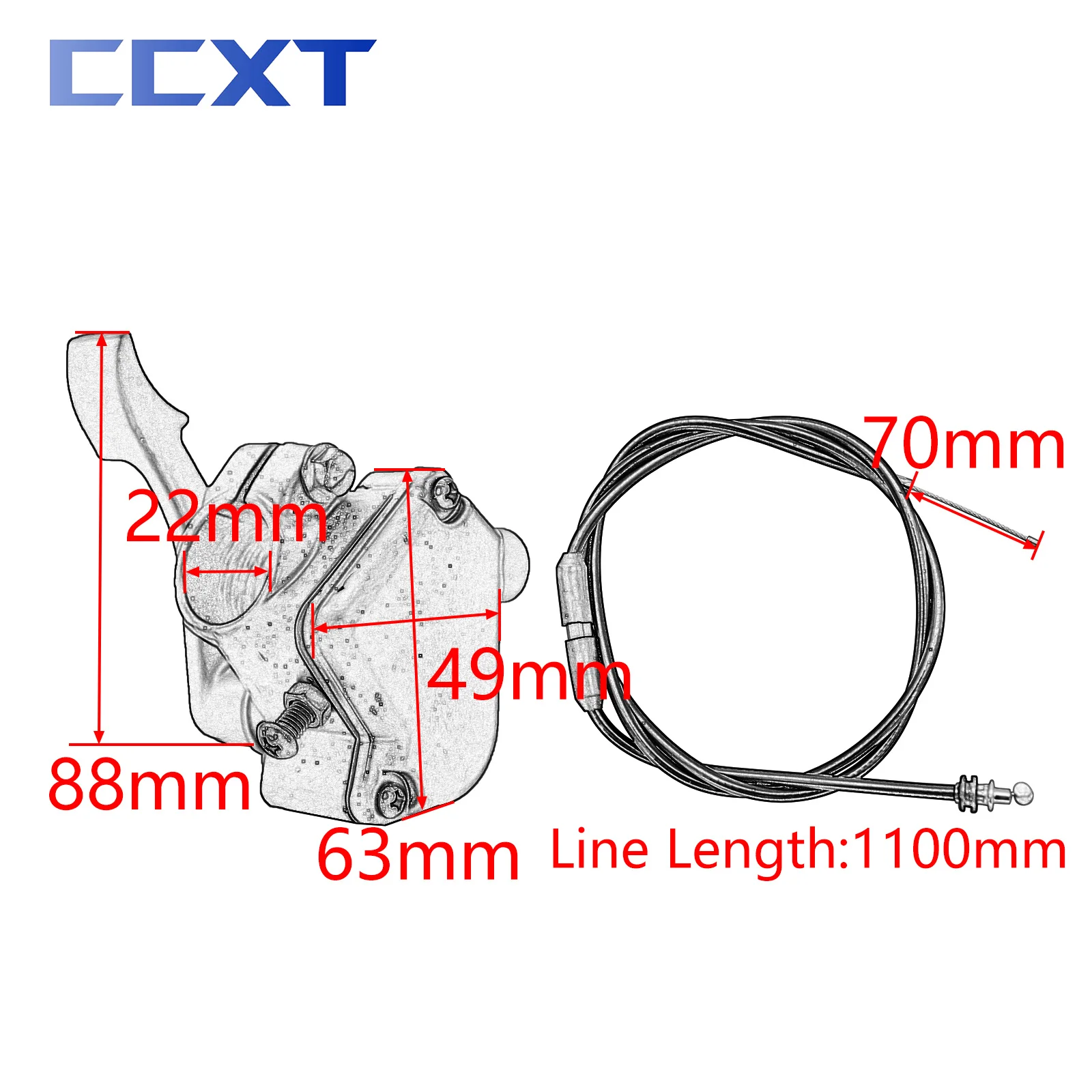 Palanca de acelerador de 22mm para motocicleta ATV, controlador de pulgar, conjunto de Cable de acelerador para 50cc-150cc Quad Dirt Bike Universal