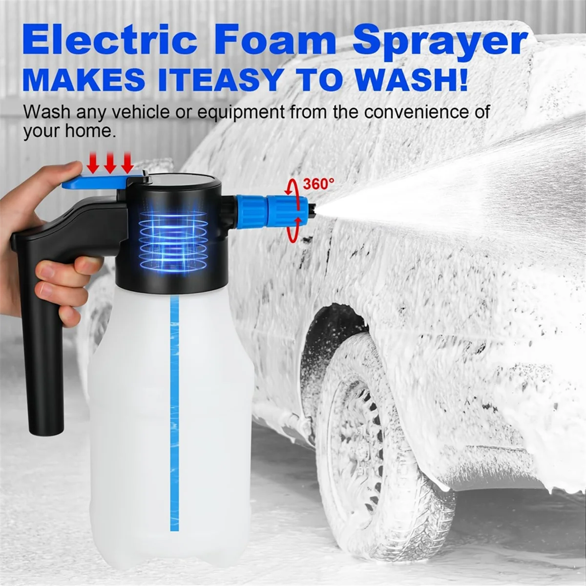 A56X 1.5 Liters Electric Pressurized Foam Sprayer for Car Washing, Electric Foam Sprayer with USB Cable, for Home Garden