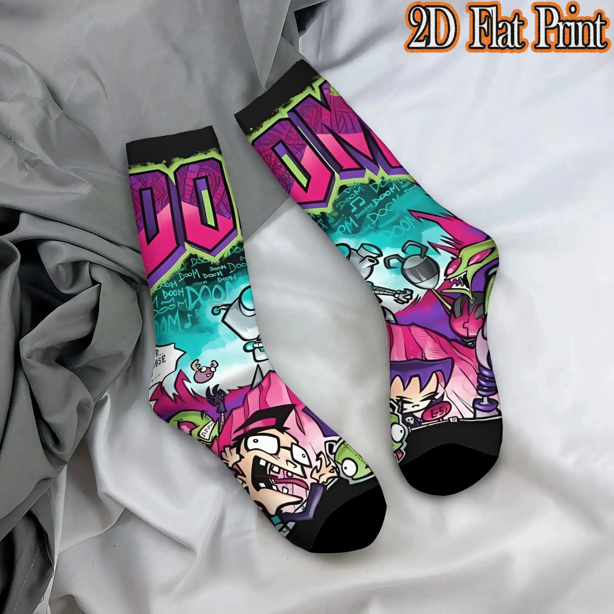 Invader Zim Anime Funny Men's  Mid-calf Winter Socks Unisex Suitable Crew Sock Cycling Socks