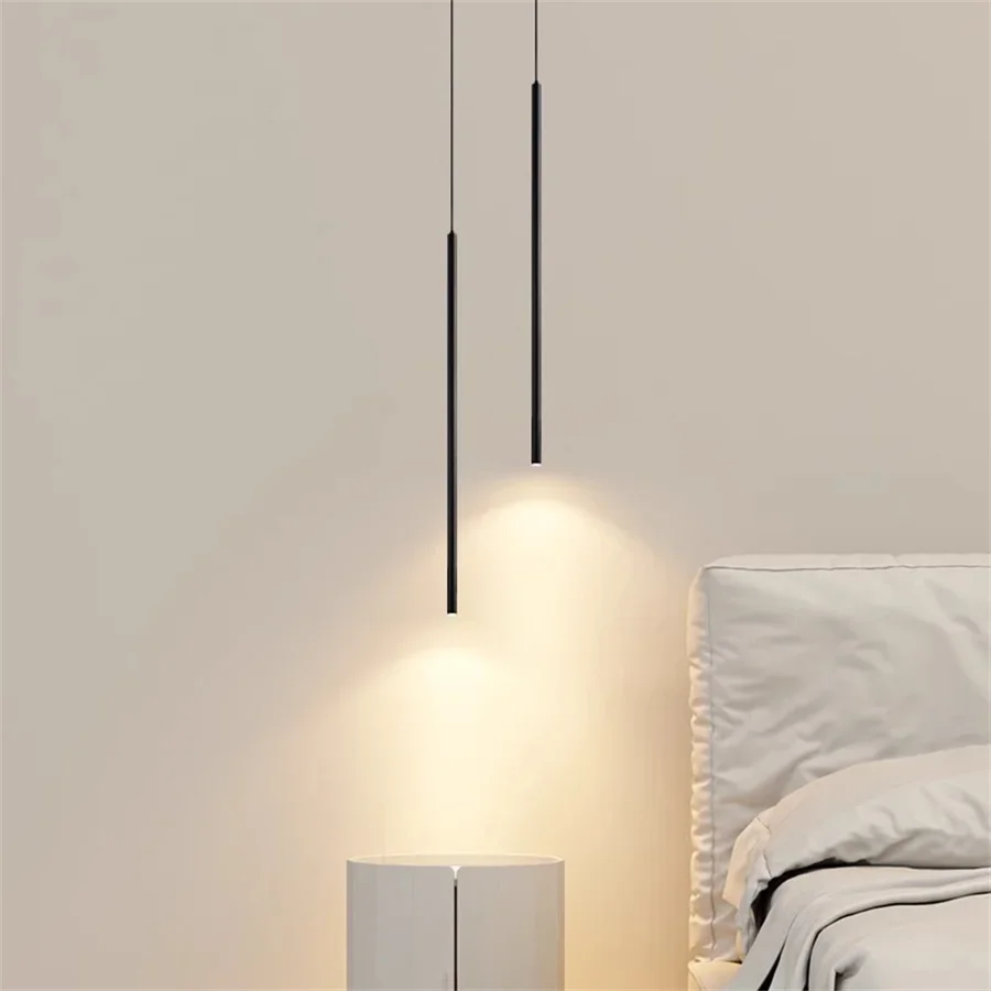 

Superfine 2CM Led Pendant Lights Long Tube Hanging Lamp Kitchen Island Dining Room Table Pendant Lamp Bedroom Bedside Droplight