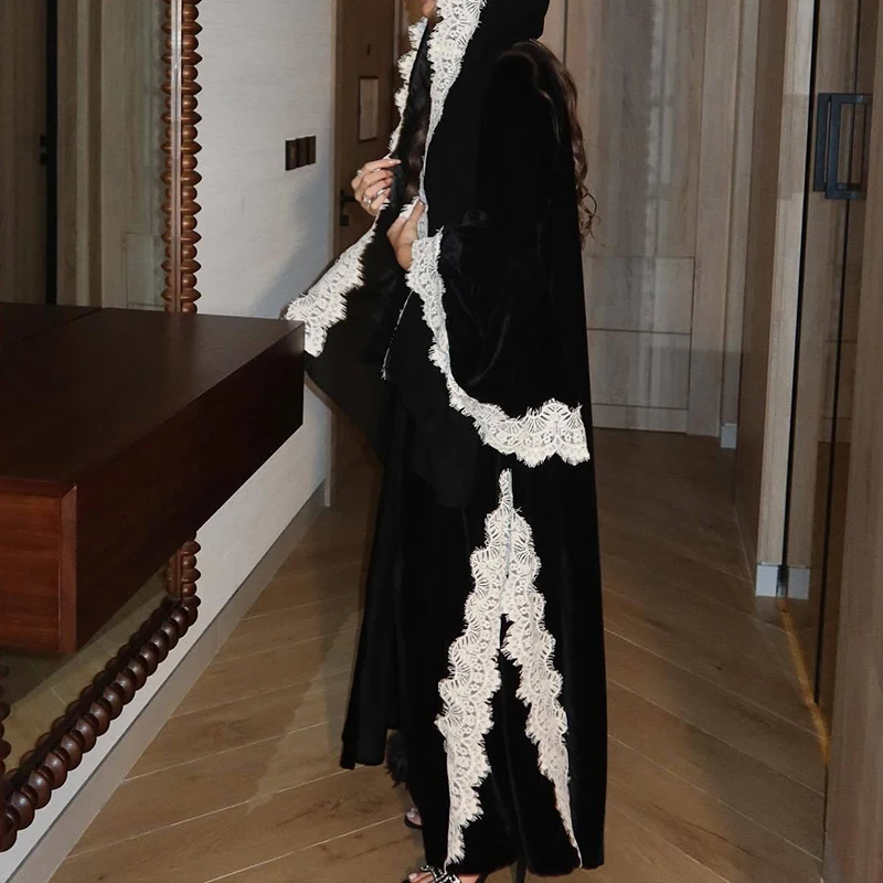 

Casual Loose Women's Commute 3 Piece Sets Elegant Color Blocked Robes Outfits Fashion Lace Spliced Coat With Scarf&Dress Sets