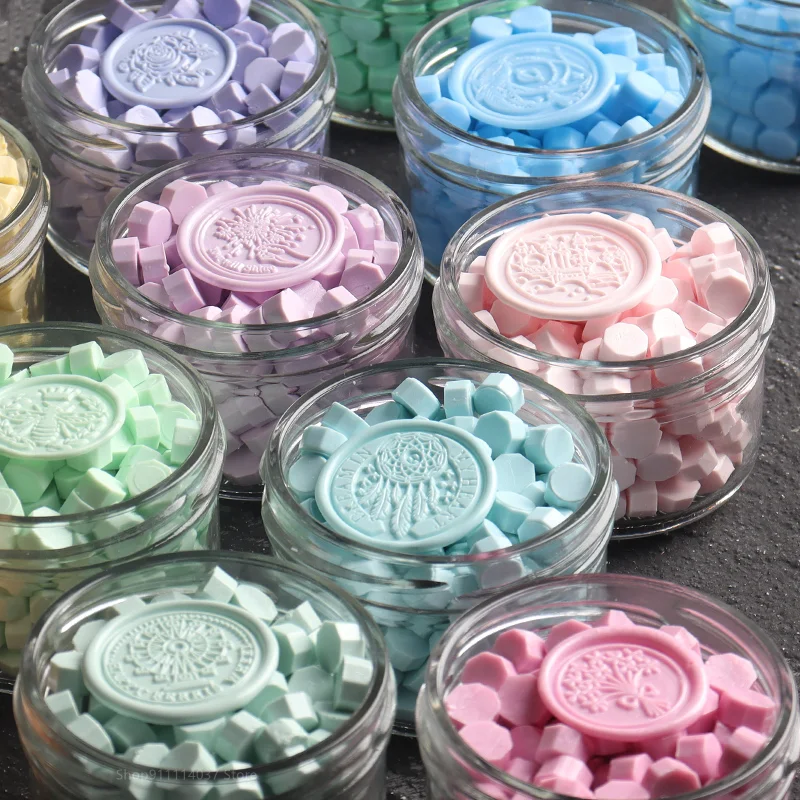 100 sztuk/worek Mix wosk kolorowy koraliki Macaron kolor Octagon pieczęć znaczki Vintage pieczęć woskowa na koperty zaproszenia ślubne DIY dostaw