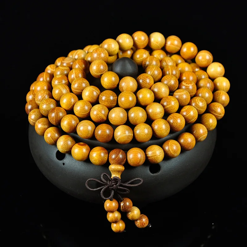 Golden 108 Bead Bracelet, Northern , Unisex Handheld Sandalwood Prayer Beads for Connection