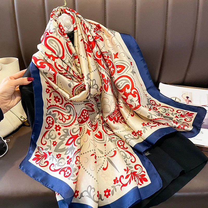 180*90cm Luxury Brand Women Summer Silk Scarves Shawl Lady Wrap Soft Female Europe Designer Beach Bandanna foulard muffler pareo