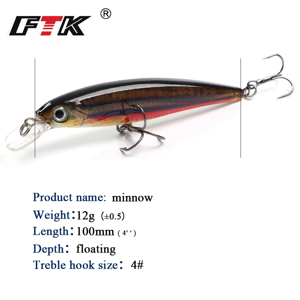 FTK-señuelo de pesca flotante para pececillos, cebo duro Artificial, Wobblers, Crankbai, accesorios de pesca, 100mm/12g