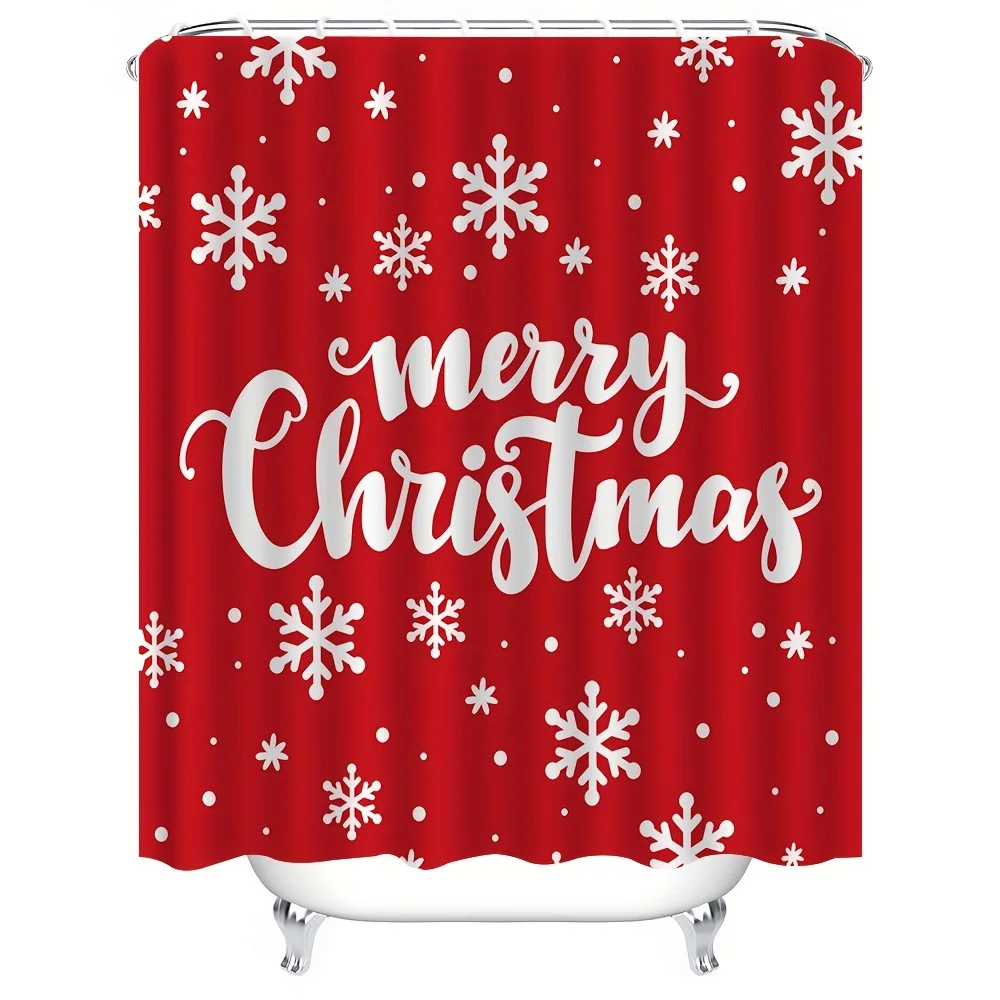 Oversized Christmas Snowflake Shower Curtain w/ Hooks, Soft Fade Resistant Window Curtain for Bathroom, Chic Home Decor