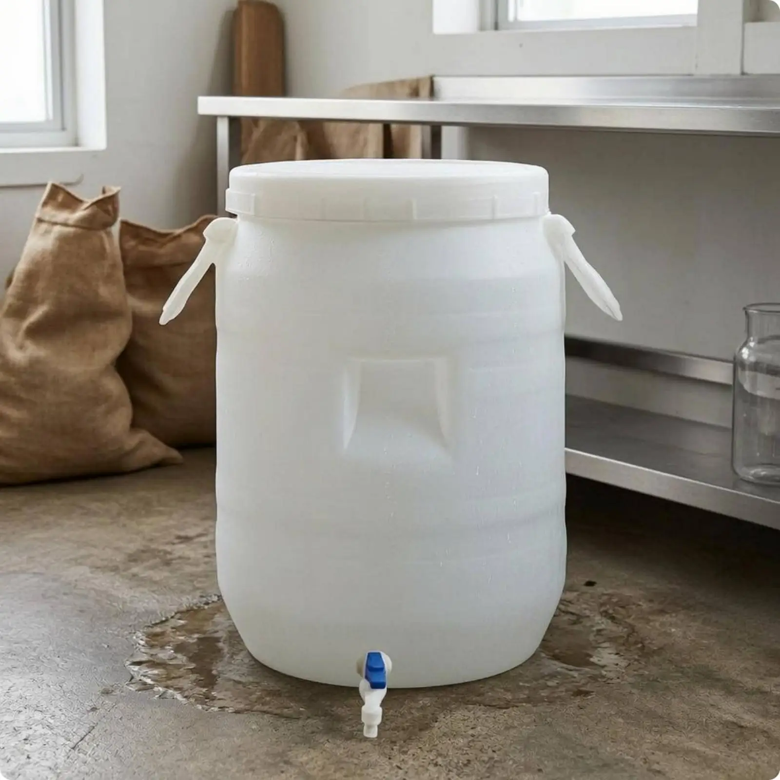 Thickened HDPE Water Barrel Lidded Storage Bucket with Faucet Portable Container for Kitchen and Cleaning