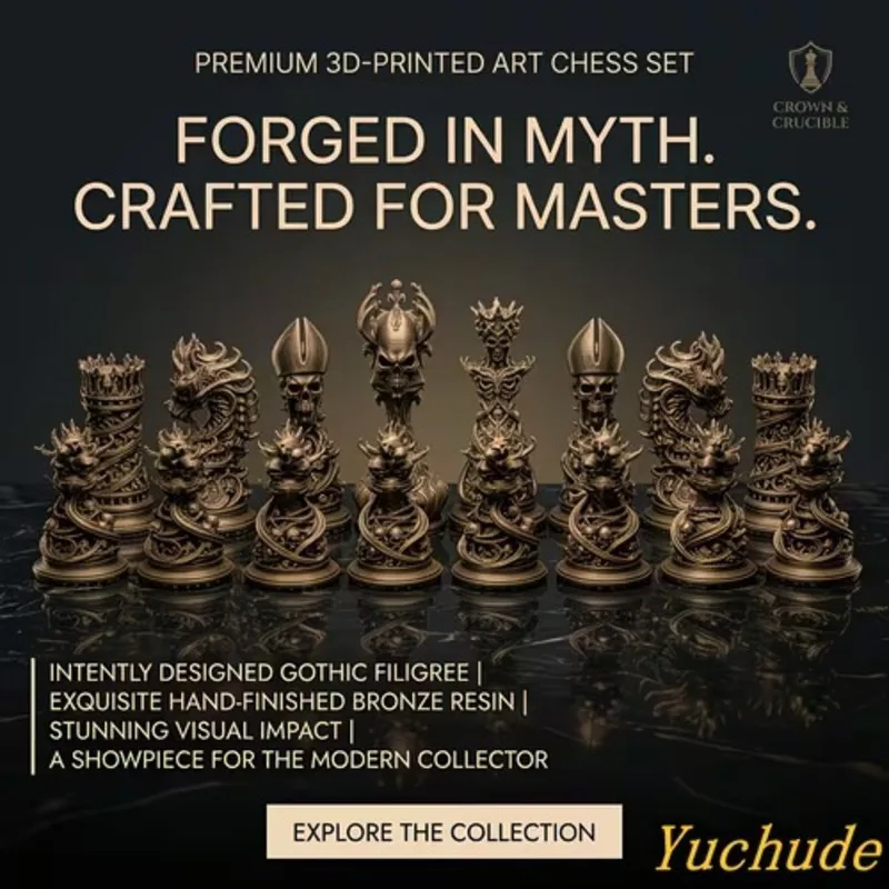 3D Printed Chess Set Medieval, Fantasy Gothic Board Game Dragon, Knight King Queen Bishop Pieces, for Adults Kids Gift Decor