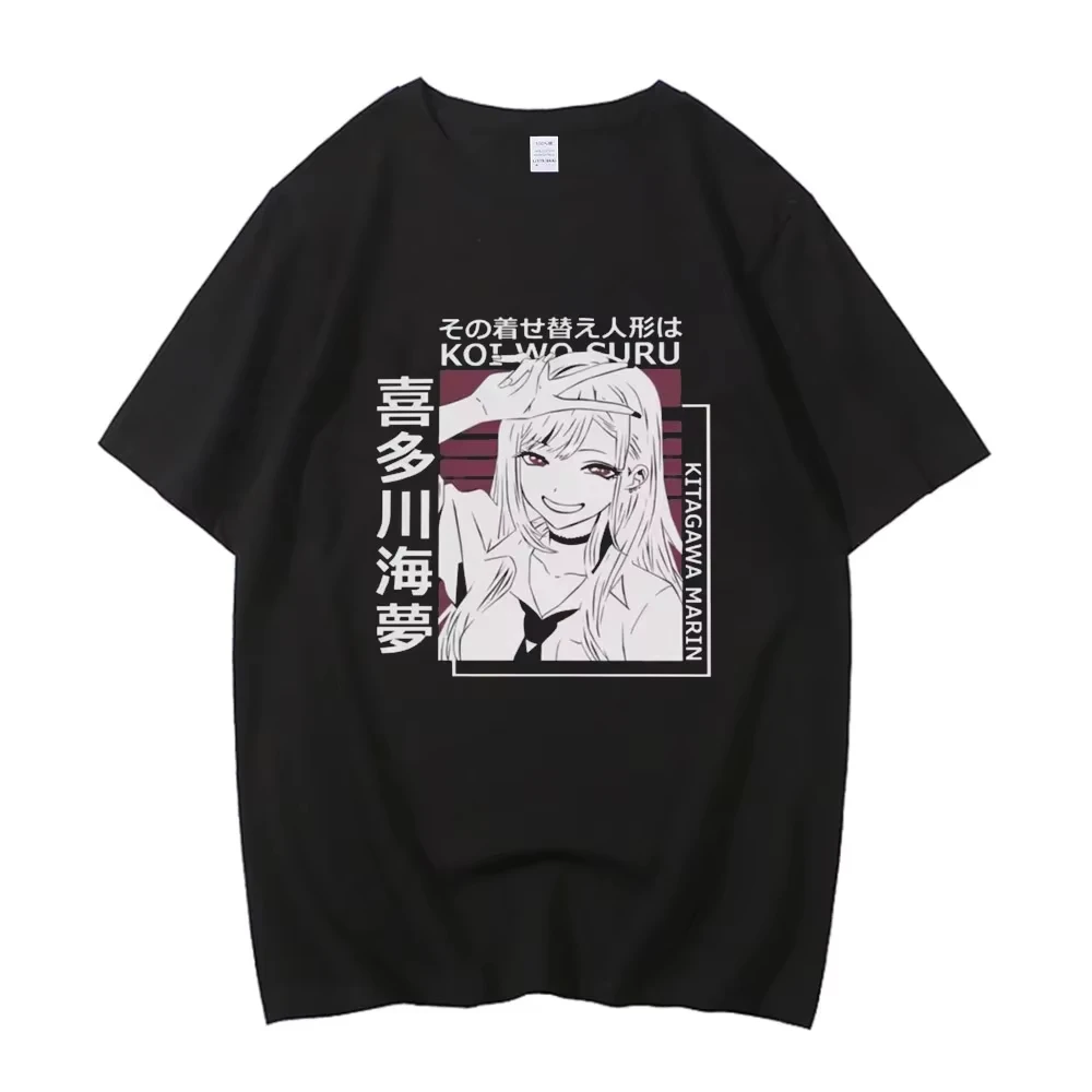 My Dress-Up Darling Marin Kitagawa Graphic T-shirt Vintage Cosplay Anime Men's Clothing Women's Crew Neck Cotton Short Tee Tops