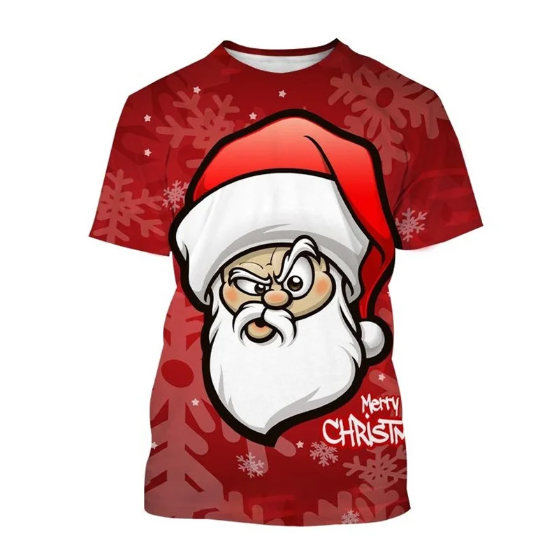 Funny Santa Claus 3D Print Men\'s T Shirt Fashion New Year X\'mas Clothing Casual O-neck Loose T-shirts Children Short Sleeve Tops