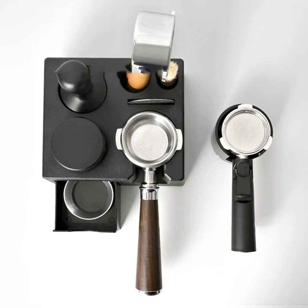 

Portafilter Holder Coffee Tamper Drawer Multifunctional Organization Tamper Dust Dispenser Puck Sieve Slot Removable Tamper Base