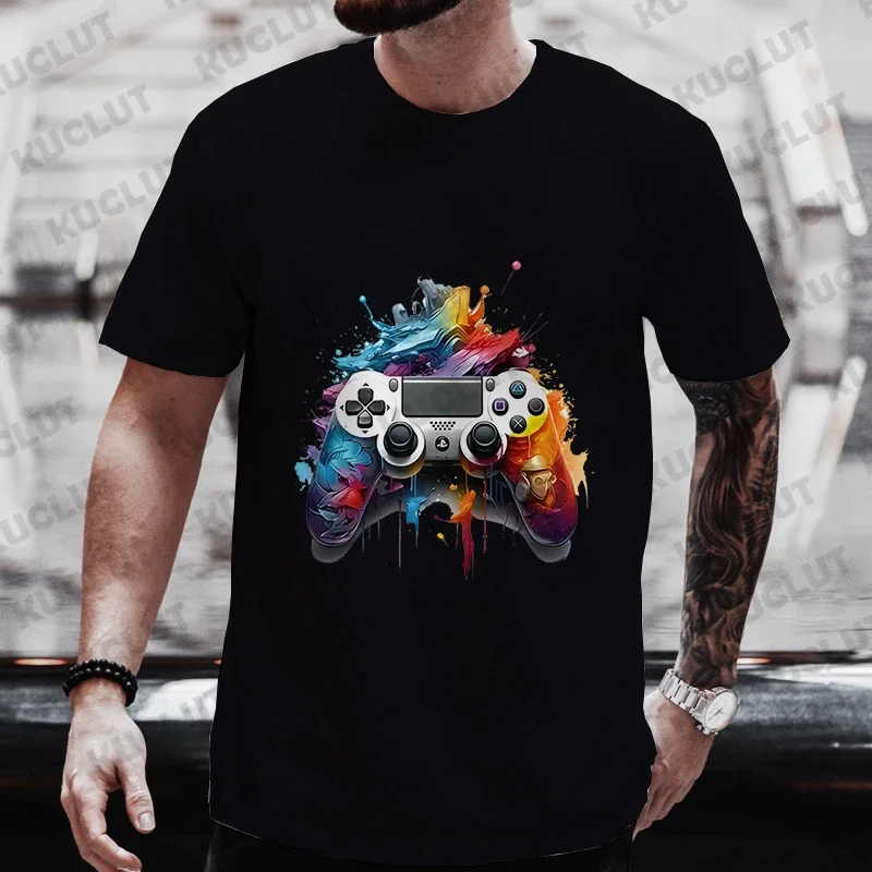 Casual Men Oversized Clothing Watercolor Headset T-Shirt Men T Shirt Streetwear Short Sleeve Tees Graphic Short Sleeve Y2k Tops