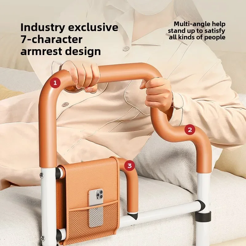 Bedside Guardrail for Elderly Fall Prevention Guard with Storage Pocket Height-adjustable Universal Bed Rail Protection Device