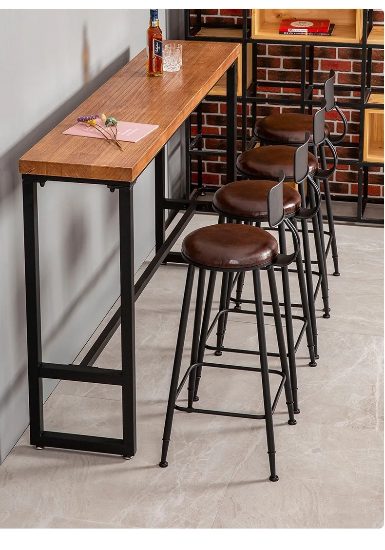 for American Solid Wood Bar Table Balcony Wall Window Long Narrow Tall Milk Tea Shop Bar Table and Chairs Coffee Chairs