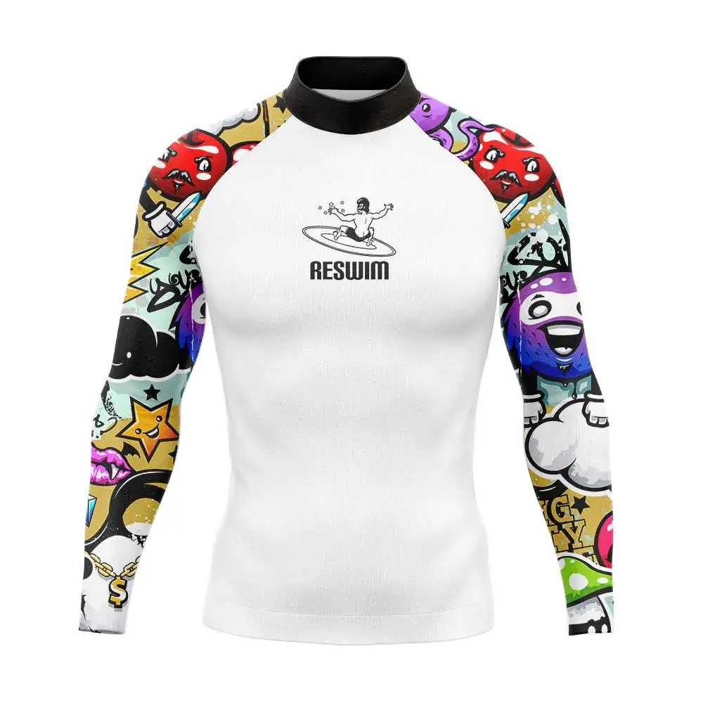 2025 Men's Surfing Diving Swimsuit Rash Guards Long Sleeve Swimming T-Shirt Swimwear UPF 50+ Summer Quick Dry Surf Tight Clothes