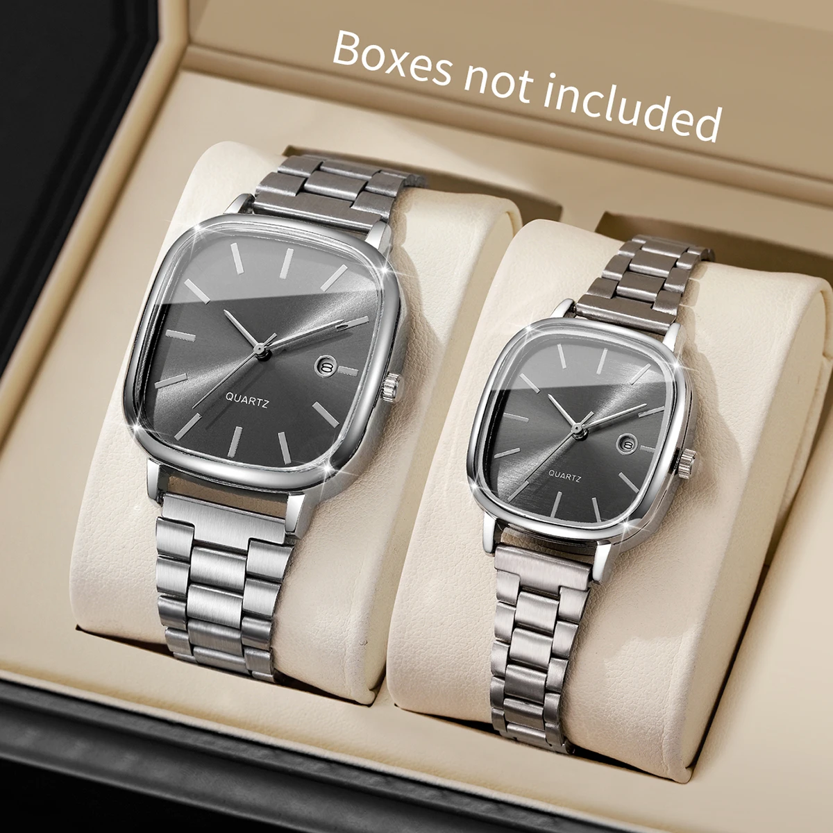 2PCS Fashion Square Dial Couple's Wristwatches Men Women Casual Daily Calendar Watch Relojs (Without Box)