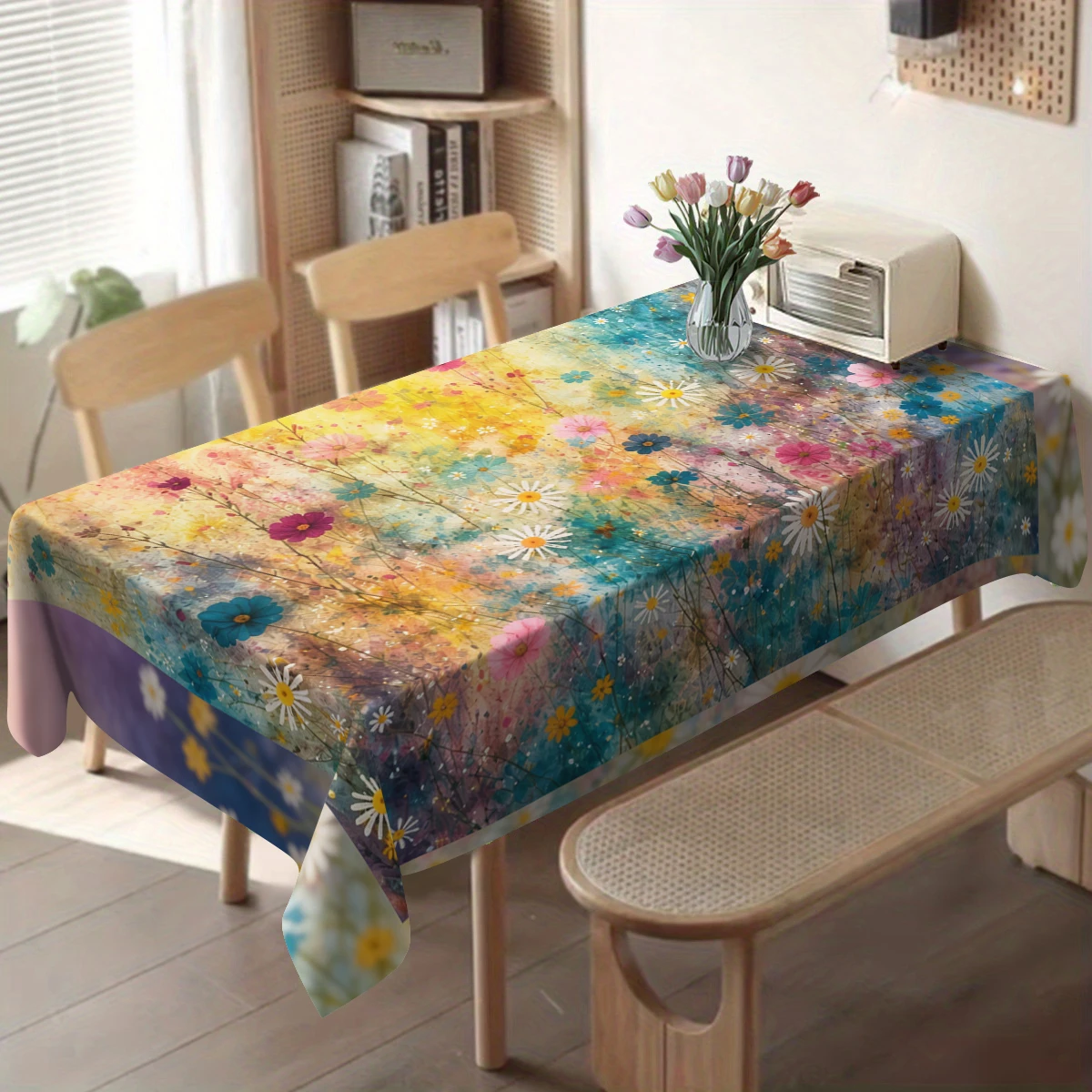 Vintage Harvest Corn Flower Pattern Polyester Tablecloth - Decorative Dining Table Cover for Fall Themed Home Party Decoration