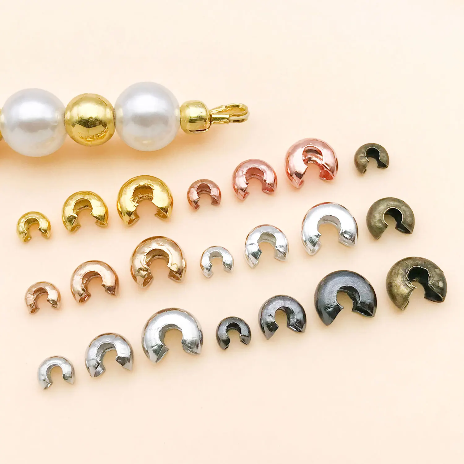 50pcs/Lot C-shaped Crescent Buckle Copper Round Covers Open Crimp End Dia 3 4 5mm  For DIY Jewelry Making Findings Supplies