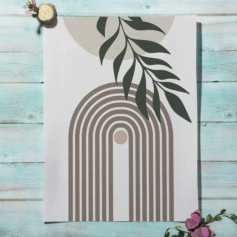 1PC frameless decorative art print,Sun Rainbow Moon Vase Leaves Geometry Wall Art Canvas Painting Abstract Posters And Prints Pi