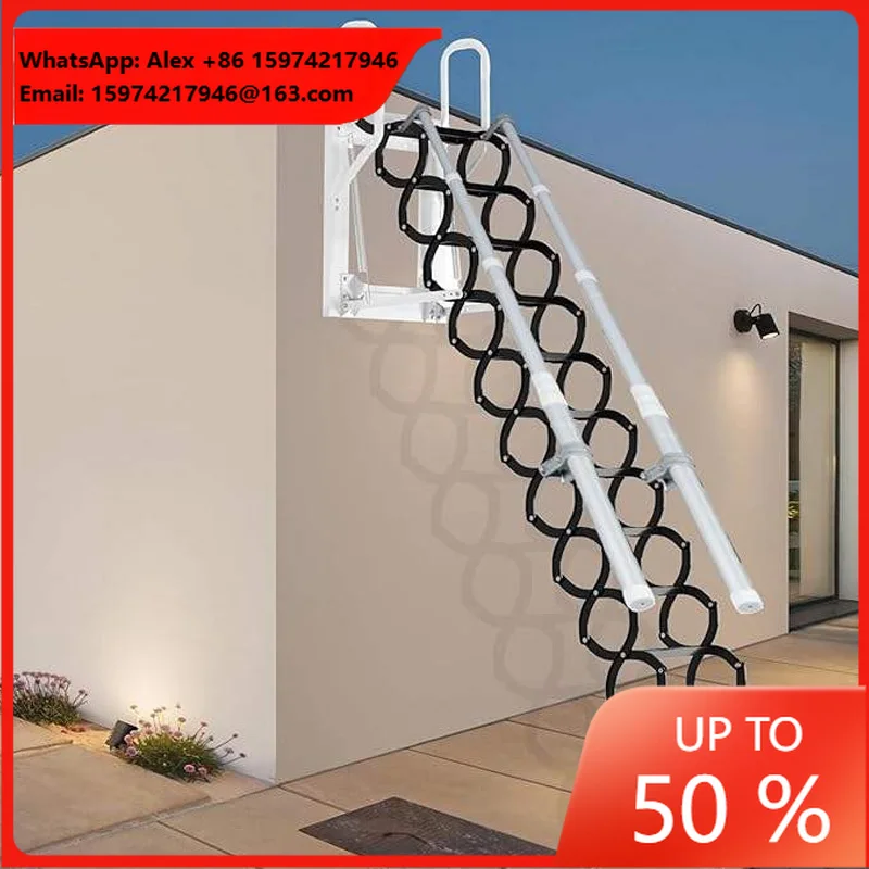 2025 Modern Design Indoor Folding Attic Stairs With Handrail Collapsible Telescopic Ladder Steel Material