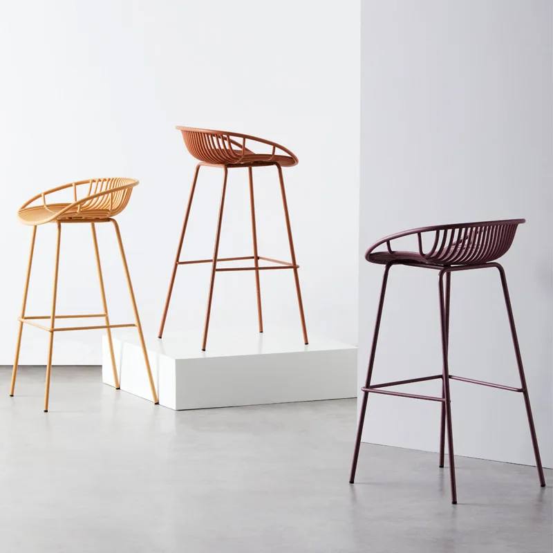 7สี Nordic Wrought Iron Cafe เก้าอี้ Minimalist โมเดิร์นเก้าอี้บาร์สูง Cafe เฟอร์นิเจอร์หรูหรากลางแจ้งเก้าอี้บาร์