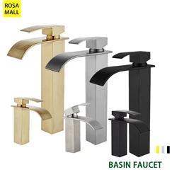 Bathroom Gold Faucet for Basin Waterfall Hot and Cold Mixer Stainless Steel Material Bathroom Washbasin Accessories