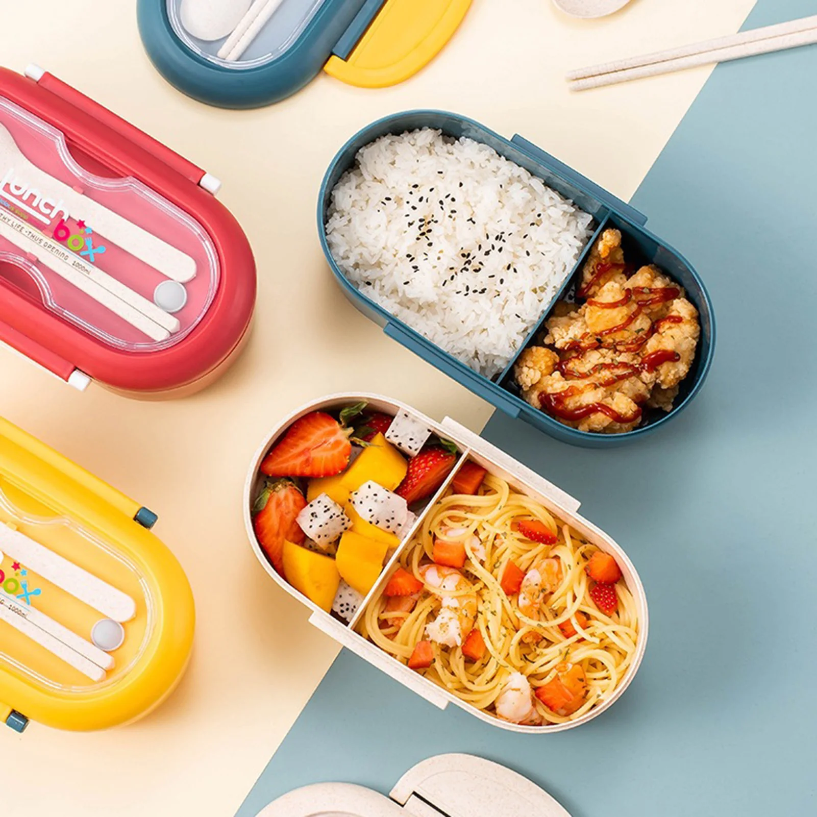 Bento Box Adult Lunch Box 2-Compartment Bento-Style Kids Lunch Box for Woman Man Work Picnic