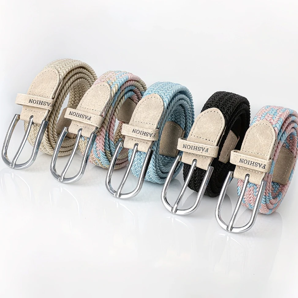 Elastischer Damengürtel, lässig, modisch, Dornschließe, Taillengürtel, erweiterbarer, geflochtener, elastischer Stretch-Gürtel, 6 Farben, kein Stanzen erforderlich