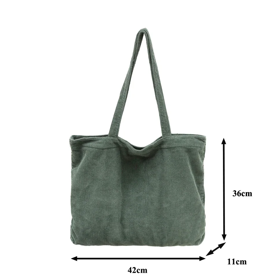 Big Corduroy Women's Bag Zipper Shoulder Bag Portable Messenger Bag Y2K Eco Bag Korean Shopper Bag School Tote Handbag Literary