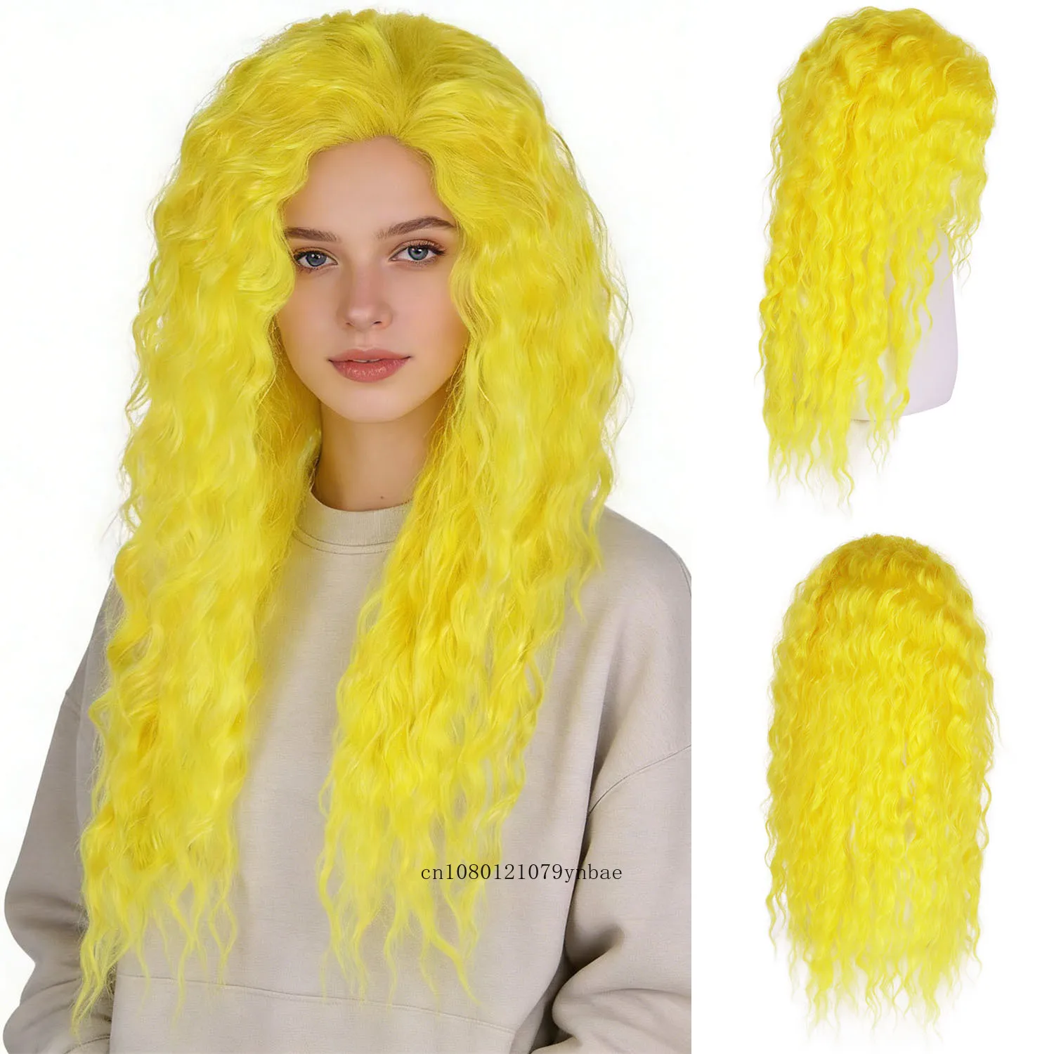 

Синтетический длинный волнистый желтый парик для женщин, пышный, с естественной линией роста волос, для Хэллоуина, карнавала, вечеринок, 28 дюймов