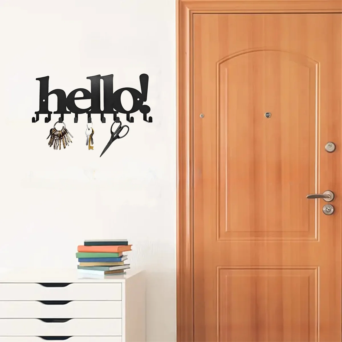 

1PC Hello Letter Metal Key Wall Hanging Rack Holder 9 Hooks, Durable Cup Holder,Key Holder Wall-mounted, Towel Rack, Coat Rack