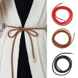 New Long Thin Waist Belt Pu Leather Bow Knotted Slim Waist Strap for Dresses Solid Color String Waistband Clothes Accessories