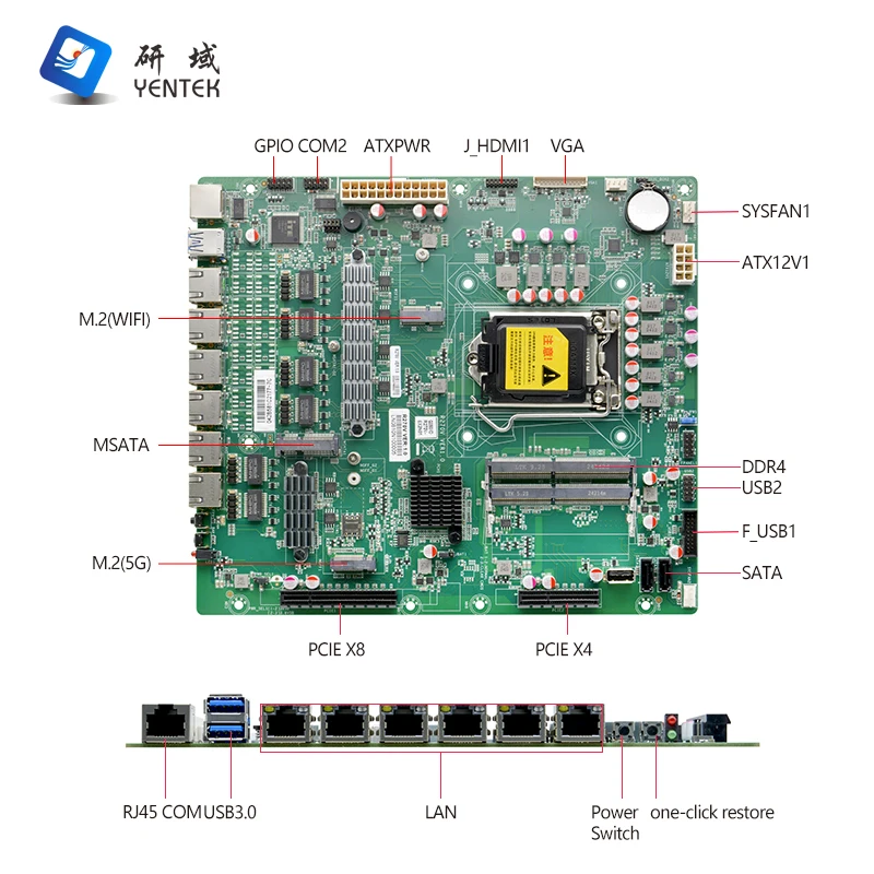 LGA1151 I3 I5 I7 I9 2 DDR4 MSATA Win10 5G WIFI PCIE X8 X4 RJ45 COM 6 I226V LAN لوحة أم صناعية لخادم جدار الحماية